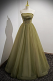 Green A-Line Tulle Long Modest Prom Dress with Removable Sleeves HZ0319