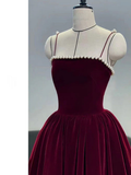 Simple burgundy tea length prom dress, burgundy homecoming dress HZ0319