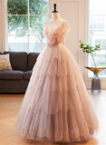 Stunning Pink Spaghetti Straps A-Line Long Prom Dress Evening Gown HZ0319