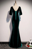 Dark Green Velvet Mermaid V-Neck Formal Dress Party Dress Long Evening Dress HZ0319