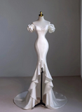 Chic White Sweetheart Mermaid Wedding Party Dress Satin Formal Dress HZ0319