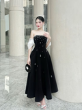 Elegant Black Off Shoulder A-Line Beading Long Party Dress Evening Gown HZ0319