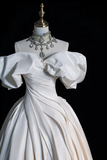 Stunning White Off Shoulder A-Line Satin Wedding Dress Birthday Gown HZ0319