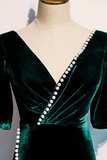Dark Green Velvet Mermaid V-Neck Formal Dress Party Dress Long Evening Dress HZ0319