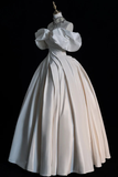 Stunning White Off Shoulder A-Line Satin Wedding Dress Birthday Gown HZ0319