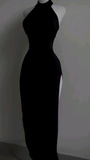Black Halter Sheath Elegant Long Evening Party Dress with Split HZ0319