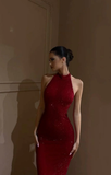 Charming Red Halter Shiny Mermaid Long Evening Party Dress HZ0319