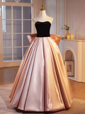 Black Velvet and Pink Satin Beautiful A-Line Strapless Party Dress Evening Gown HZ0319
