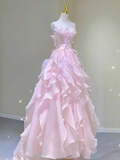 Light Blue Strapless A-Line Chiffon Long Party Dress Birthday Outfits HZ0319