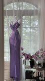 Vintage Gorgeous Purple V-neck Shinny Romantic Luxury Spaghetti Strap Evening Dress Prom Dresses, HZ0319