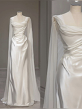 White Satin Pleats Straps Wedding Dress Elegant Party Dress HZ0319