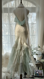 Elegant Mermaid Sparkling Beaded Spaghetti Strap Romantic Chiffon Evening Dress Prom Dresses HZ0319