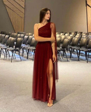 Black One Shoulder A-Line Tulle Long Formal Prom Dress HZ0319