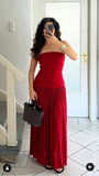Charming Red Strapless A-Line Long Party Dress Wedding Guest Dress HZ0319