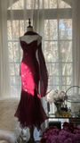 Elegant Burgundy Spaghetti Strap Gorgeous Beaded Shinny Chiffon Evening Dress Prom Dress HZ0319