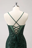 Vintage Dark Green Sequined Design A-line Spaghetti Strap Homecoming Dress, HZ0319