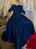 Stunning Prom Dress Navy Blue Off Shoulder Pleated Gala Dress Formal Dress Evening Dress HZ0319