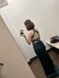 Green V Neck Mermaid Satin Long Party Dress Evening Gown HZ0319