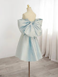 Vintage Light Blue Sweetheart Strapless Bow Design A-line Satin Party Dress Homecoming Dress HZ0319