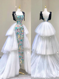 Stunning Straps Sequins Mermaid Long Party Dress Birthday Outfits with Train HZ0319