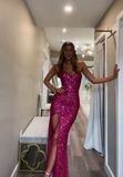 Fuchsia Sweetheart Sheath Sequins Long Formal Party Dress with Split HZ0319