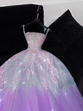Gorgeous Purple Shiny Sequin Princess Dress Elegant A-Line Floor-length Evening Dress Prom Dresses HZ0319