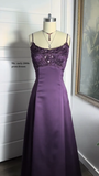 Purple Straps A-Line Beading Satin Long Party Dress Vintage Evening Dress, HZ0319