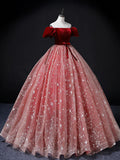 Burgundy/Pink Tulle Velvet Long Prom Dress, Burgundy Formal Dress HZ0319
