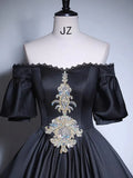 Black A-Line Satin Long Prom Dress, Black Satin Long Formal Dress HZ0319
