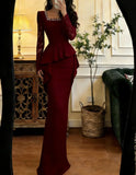 Stunning Prom Dress Wine Red Square Neck Gala Dress Formal Dress Evening Dress HZ0319