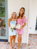 Blue Rose Strapless Sheath Short Party Dress Homecoming Dress HZ0319