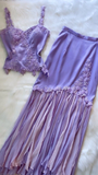 Lilac Straps Two Pieces Sheath Satin Chiffon Vintage Long Party Dress, HZ0319