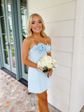 Blue Rose Strapless Sheath Short Party Dress Homecoming Dress HZ0319