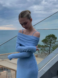 Blue Off Shoulder Long Sleeves Sheath Long Party Dress Evening Dress, HZ0319