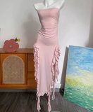 Casual Prom Dress Strapless Ruffle Gala Dress Evening Dress Cockatail Dress HZ0319