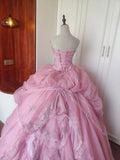 Charming Prom Dress Light Pink Strapless Pleated Tulle Evening Dress Quinceanera Dress Ball Gown HZ0319