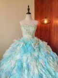 New Arrival Prom Dress Strapless Tulle Tiered Evening Dress Quinceanera Dress Ball Gown HZ0319