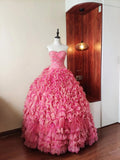Charming Prom Dress Sweetheart Ruffle Tiered Evening Dress Sweet 16 Dress Ball Gown HZ0319