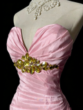 Charming Prom Dress Light Pink Sweetheart Pleated Tiered Mermaid Gala Dress Evening Dresses Birthday Party Dress HZ0319
