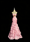 Charming Prom Dress Light Pink Sweetheart Pleated Tiered Mermaid Gala Dress Evening Dresses Birthday Party Dress HZ0319