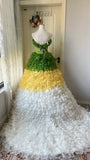 Fashion Prom Dress Strapless Ruffle Tiered Evening Dress Quinceanera Dress Ball Gown HZ0319