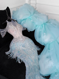 Shiny Light Blue Beaded Sequined Design Mermaid Prom Dress Evening Dress HZ0319