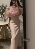 Elegant Pink Off Shoulder Long Party Dress Birthday Outfits HZ0319