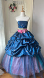 Stunning Ball Gown Navy Strapless Pleated Tulle Prom Dresses Evening Gala Gown Quinceanera Dress HZ0319