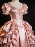 Vintage Ball Gown Pink Square Neck Pleated Prom Dresses Evening Gala Gown Quinceanera Dress HZ0319