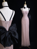 Elegant Pink Spaghetti Straps Mermaid Long Party Dress Evening Gown HZ0319