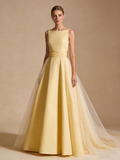 Light Yellow Prom Dress A Line Square Neck Pleated Gala Dress Birthday Party Outfits Evening Gown HZ0319