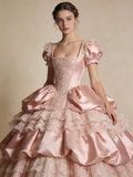 Elegant Ball Gown Light Pink Square Neck Pleated Prom Dresses 17th Dress Evening Gala Gown HZ0319