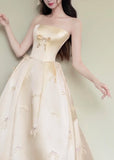 Chic Prom Dress Light Yellow Strapless Gala Dress Evening Gown Birthday Party Outfits HZ0319