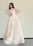 Chic Prom Dress Light Yellow Strapless Gala Dress Evening Gown Birthday Party Outfits HZ0319